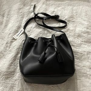 NWT Black Bucket Bag with Tassel Drawstring Accent